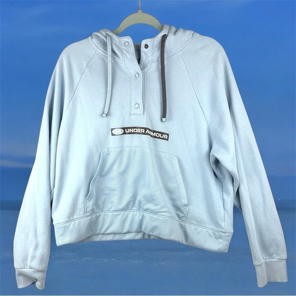 Under Armour Tops - Under Armour Women's Sky Blue Loose Fit Pullover Hoodie Half Snap Large Pastel